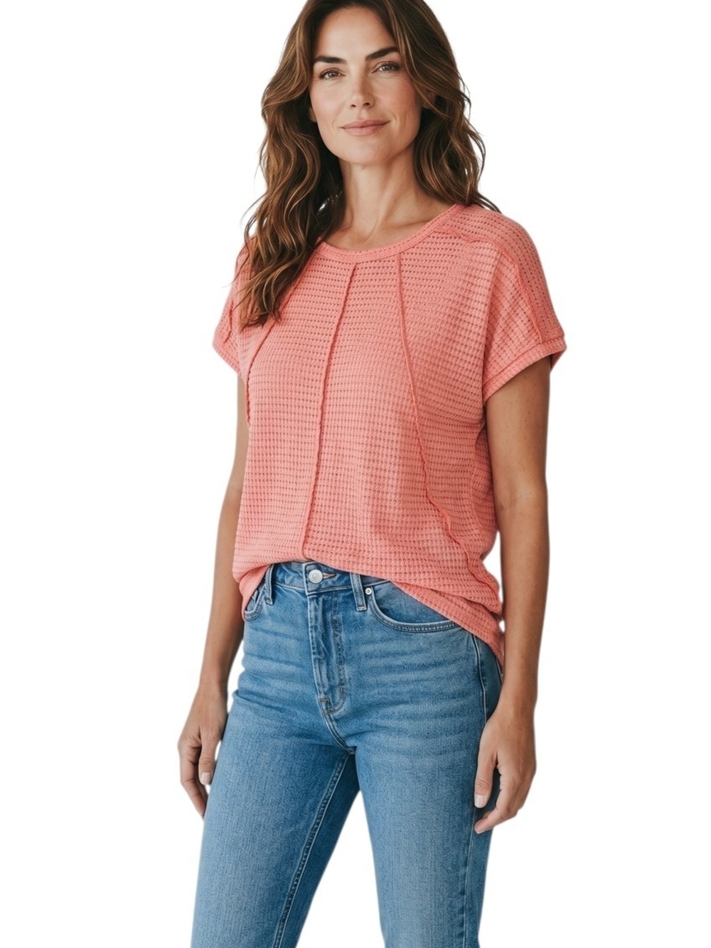 HEIMISH USA Coral Waffle Knit Short Sleeve Top